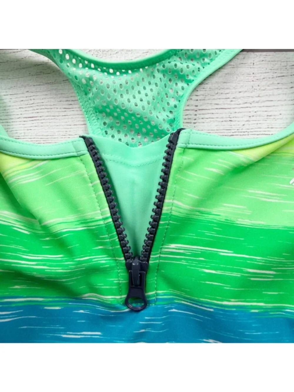 ZeroXposur Girls Athletic One Piece Swimsuit Zipper Stripes XL 16